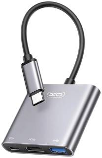 Разветвитель XO USBC to USBCPD100W + HDMI 4K30Hz + USB 3.0 grey HUB011.tranish