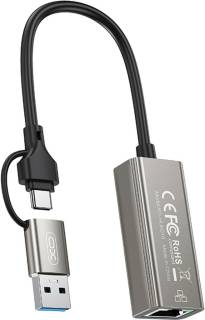 Сетевой адаптер XO USB-C + USB A to RJ45 Ethernet 100Mbps HUB018.black