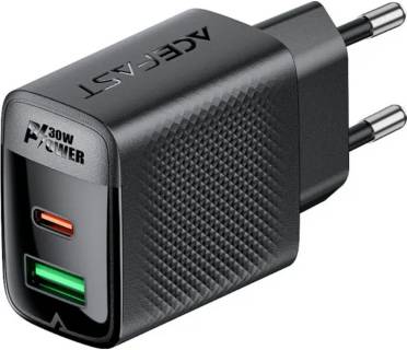 Зарядка ACEFAST 2xUSB 30W (USB-C+USB-A) Gan A98 Black 6974316283263