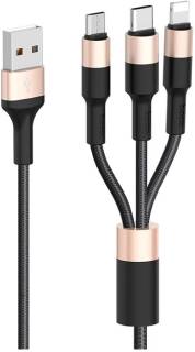 Кабель HOCO USB 2.0 AM to Lightning + USB-C + Micro 5P 1.0m 2A 6957531080275
