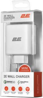 Зарядка 2E USB-C Wall Charger GaN 65W, white 2E-WC3USB65W-W