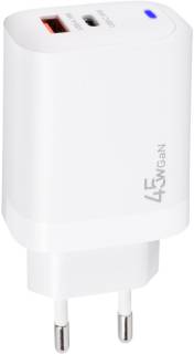 Зарядка XoKo 1xUSB-C PD45W + 1xUSB QC3.0 GaN white XK-QC-450