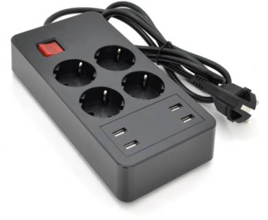 Фильтр VOLTRONIC 4 роз, 4USB 5V-2.4A, 250V/4000W Black P-EU4U4S-4000W