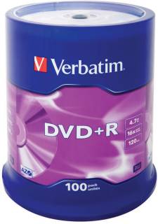 Диск Verbatim DVD+R 16x 4.7G, CakeBox 100 43551