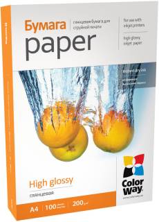 Фотобумага ColorWay Фотобумага CW глянцевая 200g/m2, A4, 100л, картонная упаковка PG200100A4
