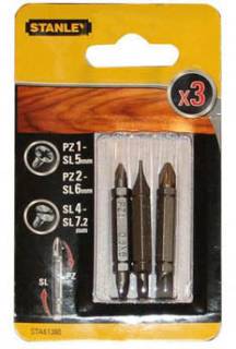 Бита STANLEY Биты двусторонние Pz1-SL5,Pz2-SL6,SL4-SL7.2, 48мм, 3шт STA61380