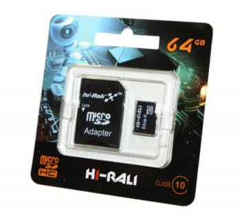 Флеш-карта HI-RALI microSDHC 64GB Class10 UHS-I + SD адаптер HI-64GBSDCL10-01