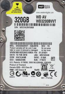 Накопитель Western Digital AV 320GB 5400rpm 8mb WD3200BVVT