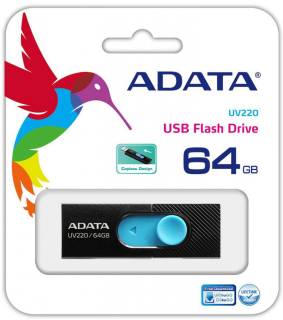 Флеш-память USB A-Data UV220 64GB BLACK/BLUE USB 2.0 AUV220-64G-RBKBL