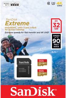 Флеш-карта SanDisk Extreme A1 MicroSDHC 2x32GB Twin Pack class 10 UHS-I U3 V30 + adapter SDSQXAF-032G-GN6AT