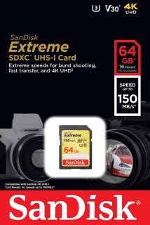 Карта памяти SanDisk Extreme SDXC 64GB C10 UHS-I U3 SDSDXV6-064G-GNCIN