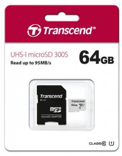 Флеш-карта Transcend 300S microSDXC 64GB UHS-I U1 + adapter TS64GUSD300S-A