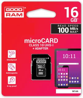 Флеш-карта Goodram M1AA MicroSDHC 16GB UHS-I Class 10 + adapter M1AA-0160R12