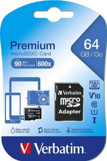 Флеш-карта Verbatim Premium microSDXC 64GB + adapter 44084