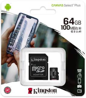 Карта памяти Kingston Canvas Select Plus microSDHC 64GB + adapter SDCS2/64GB