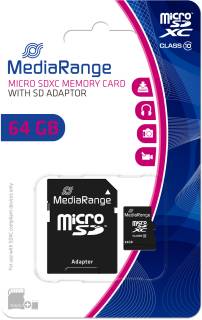 Карта памяти MediaRange MicroSDHC 64GB + Adapter MR955