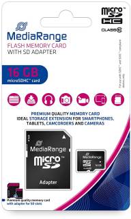 Флеш-карта MediaRange MicroSDHC 16GB + Adapter MR958