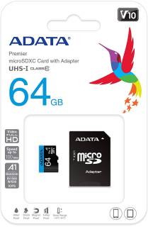 Флеш-карта A-Data Premier microSDXC 64GB + Adapter AUSDX64GUICL10A1-RA1