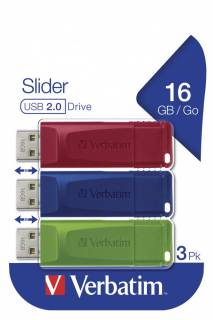 Флешка Verbatim Slider 3x16GB Red/Blue/Green USB 2.0 49326