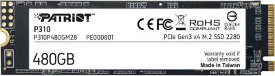 Накопитель Patriot P310 480GB M.2 2280 NVMe PCIe Gen3 x4 TLC P310P480GM28