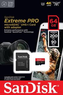 Флеш-карта SanDisk Extreme Pro microSDXC 64GB + Adapter SDSQXCU-064G-GN6MA