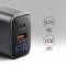 Миниатюра AXAGON 1xUSB-C PD67W + 1xUSB QC4+ PPS display gray ACU-PQ67D, фото 3